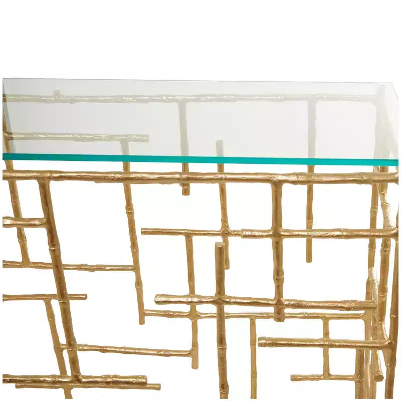 Table console contemporaine en aluminium doré