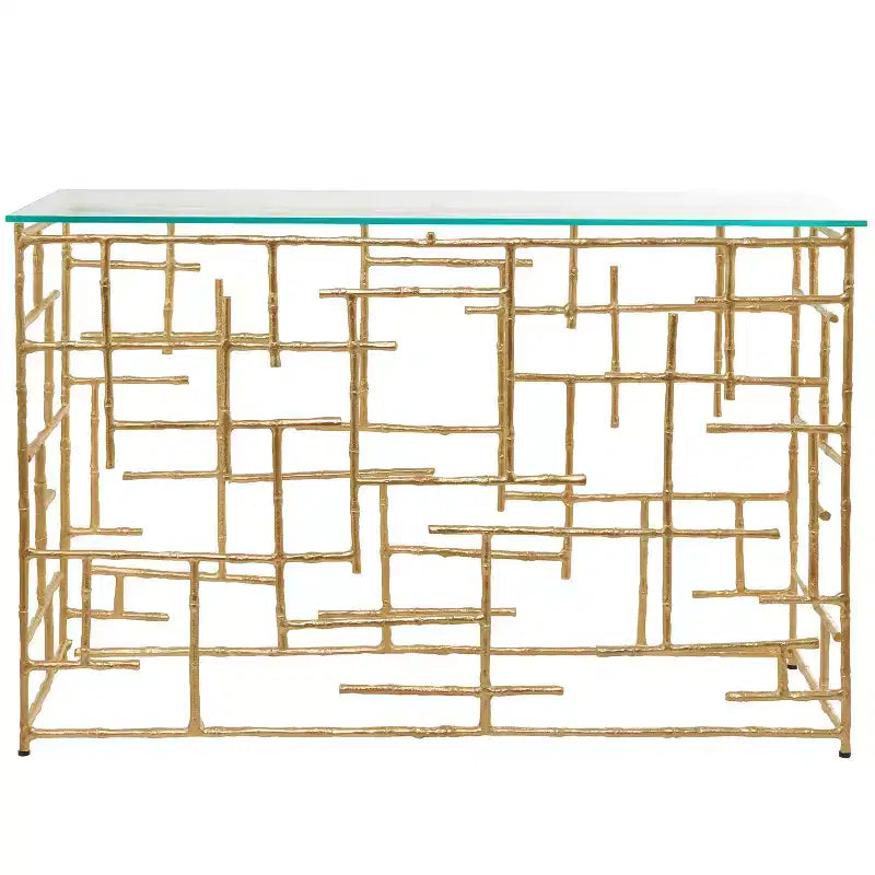 Table console contemporaine en aluminium doré