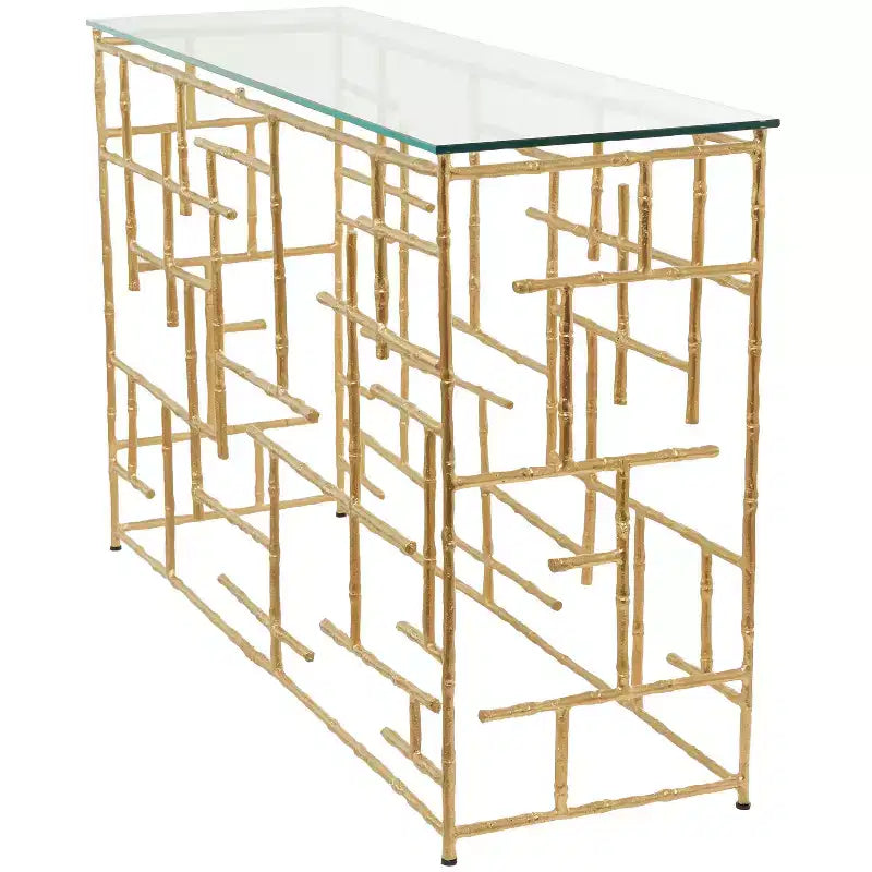 Table console contemporaine en aluminium doré