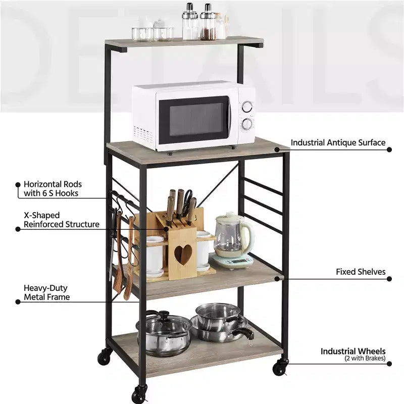 50.5H Kitchen Baker's Rack with Side Hooks