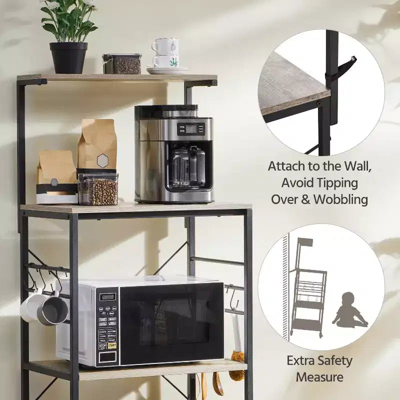 50.5H Kitchen Baker's Rack with Side Hooks