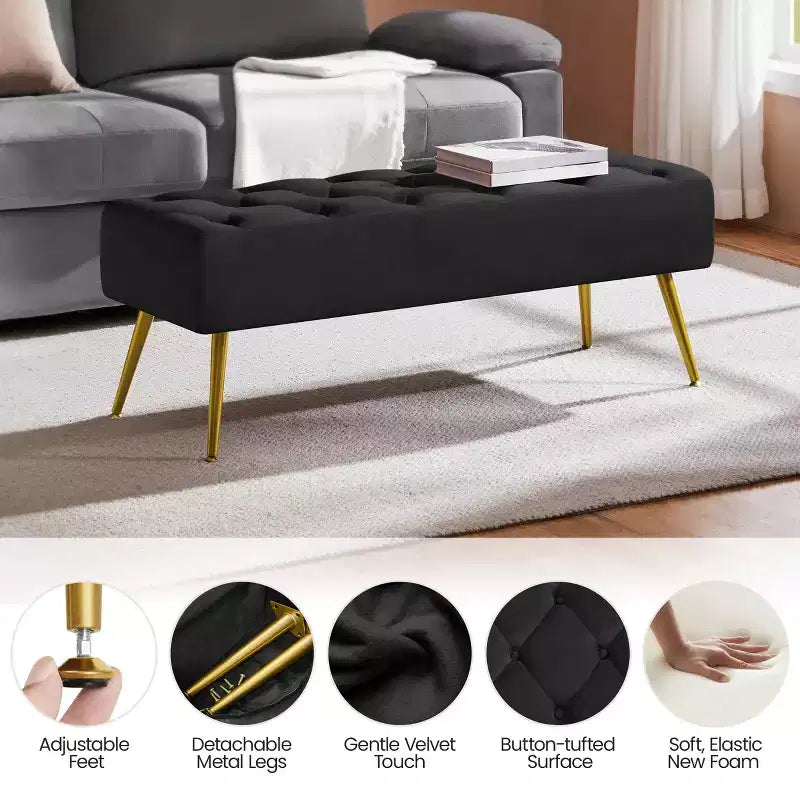 Banc repose-pieds rembourré moderne à capitonnage boutonné pour chambre